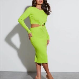 VICI Neon Green Cut-Out Knit Dress Size L
